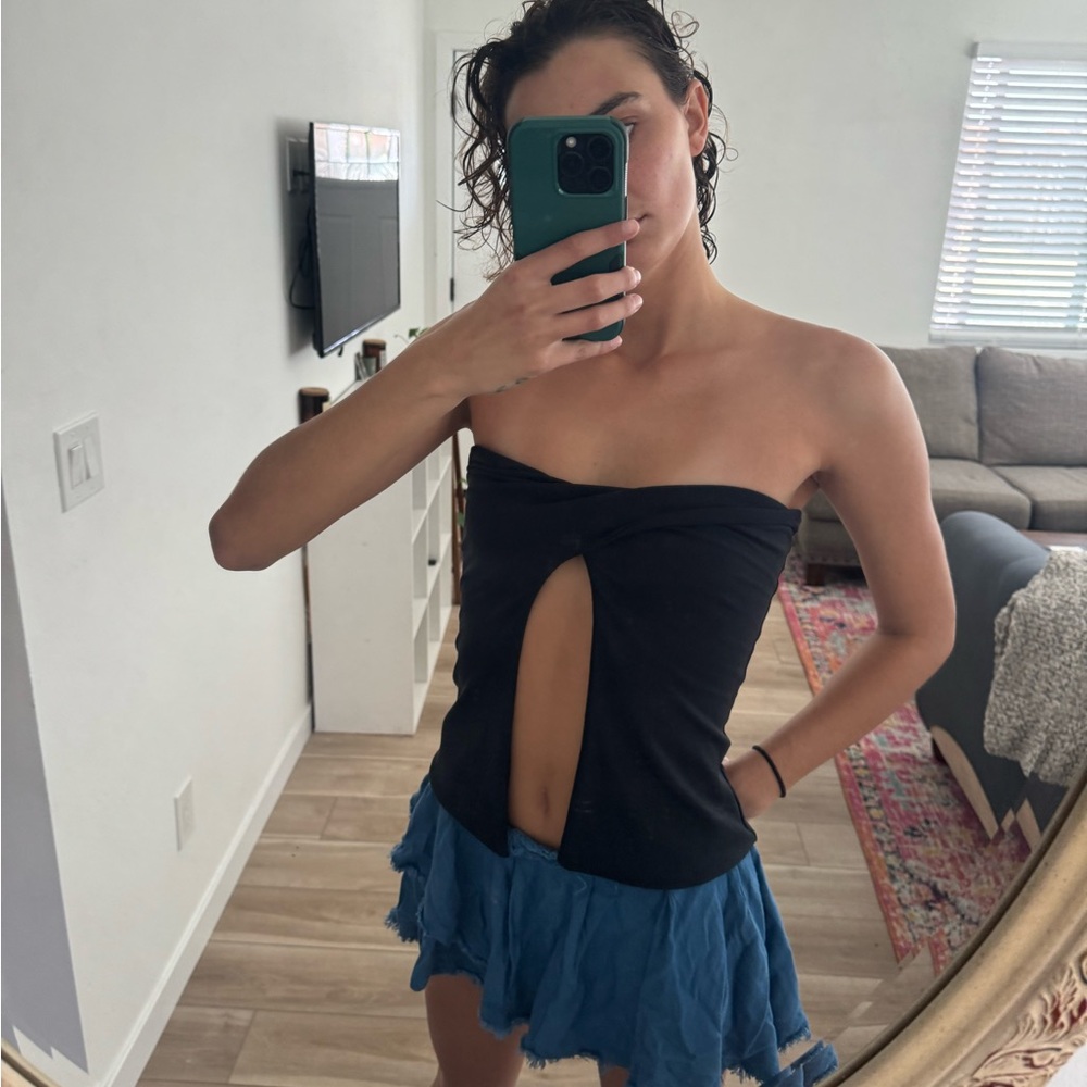 Kookai Australia black twisty tube top with front slit. Brand new with tags